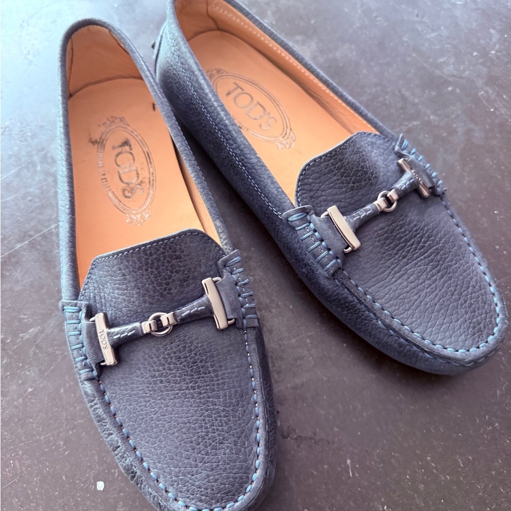 Perfect Tod's Blue Leather Flats with Horsebit Detail!!!
